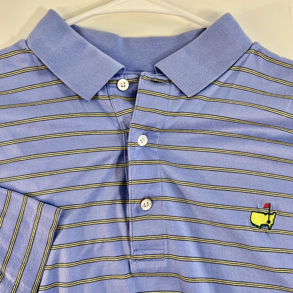 Amen‎ Corner Polo Shirt Mens Large Blue Striped Augusta Masters Golf Embroidered